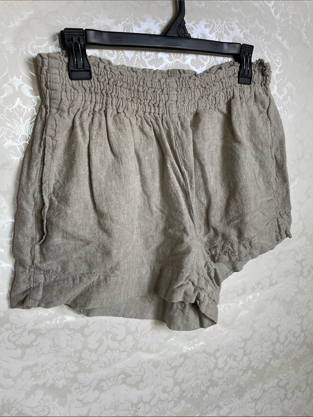 a new day High-Rise Smocked Waist Linen-Blend Shorts — Taupe